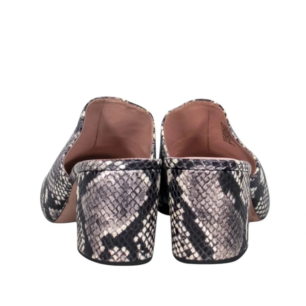 J. Crew Leather Snakeskin Block Heel Almond Toe Mules Shoes Sz. 8.5 Excellent
